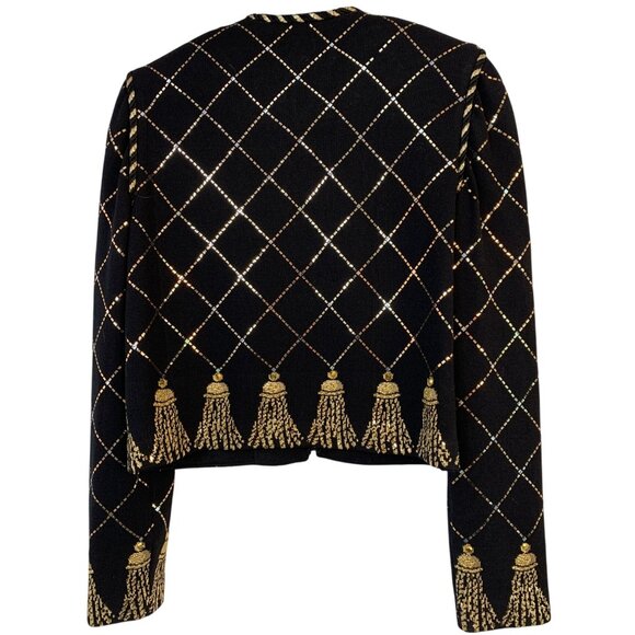 VTG St John Evening Black & Gold Bead Crop Cardigan Size 6 RAA10413 EUC - Picture 8 of 9